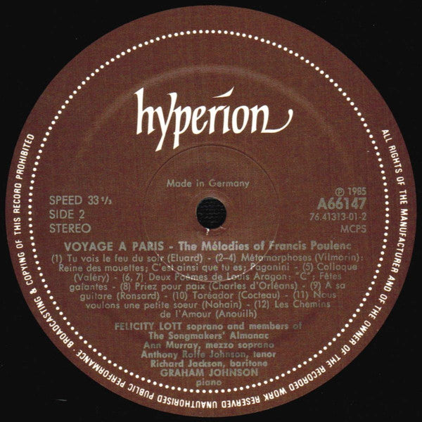 Voyage À Paris (The Mélodies Of Francis Poulenc)