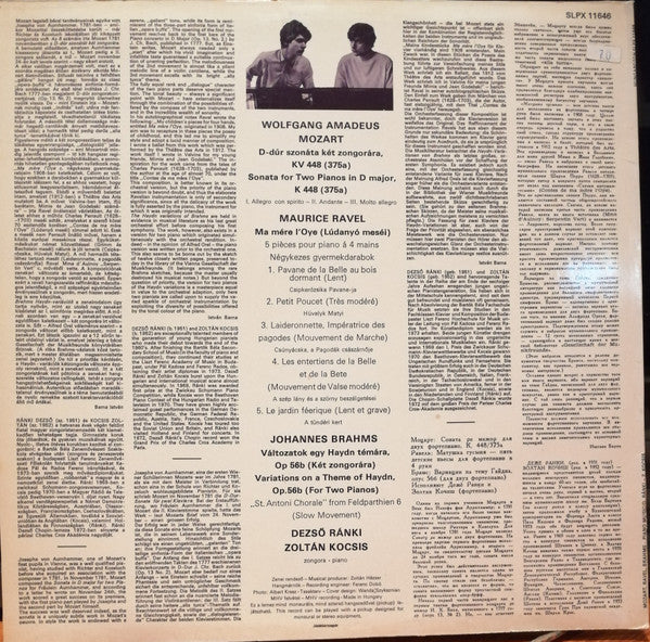 Release: Sonata For Two Pianos In D Major, K448 / Ma Mère L'Oye / Variations On A Theme Of Haydn, Op. 56b-Vinyl-Hungary-1973-LPX 11646, SLPX 11646-7142591