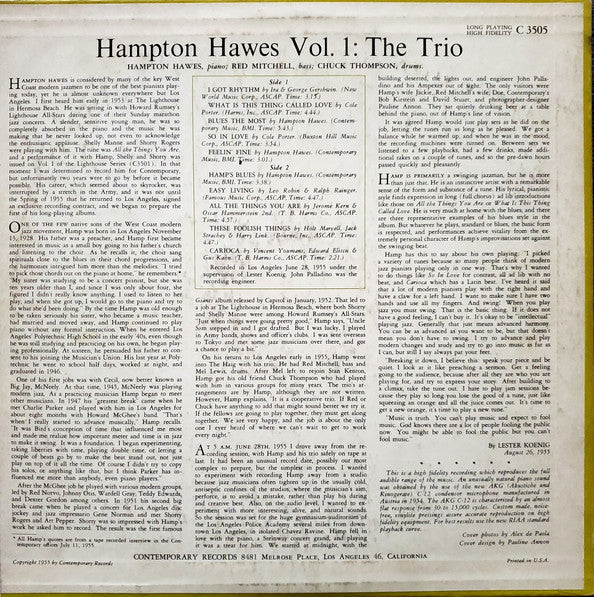 Release: Hampton Hawes Vol. 1: The Trio-Vinyl-US-1955-C3505-2329769