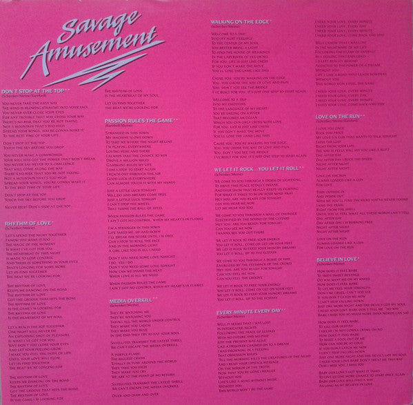 Release: Savage Amusement-Vinyl-Japan-1988-RP28-5604-2449355