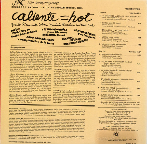 Release: Caliente = Hot (Puerto Rican And Cuban Musical Expression In New York)-Vinyl-US-1977-NW 244-2814279