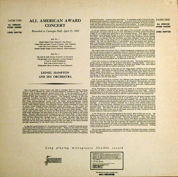 Master Release: All American Award Concert by Lionel Hampton And His Orchestra
