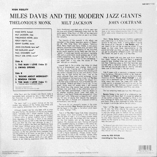 Release: Miles Davis And The Modern Jazz Giants-Vinyl-US-1989-OJC-347, P-7150-3422290