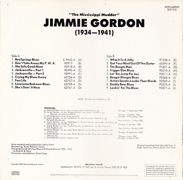 Master Release: 1934-1941 ("The Mississippi Mudder") by Jimmie Gordon