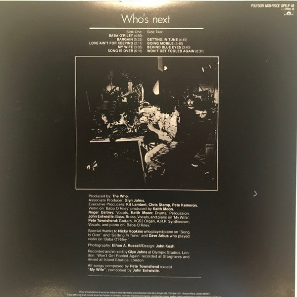 Release: Who's Next-Vinyl-UK-1983-SPELP 49, 2408 102-2620288