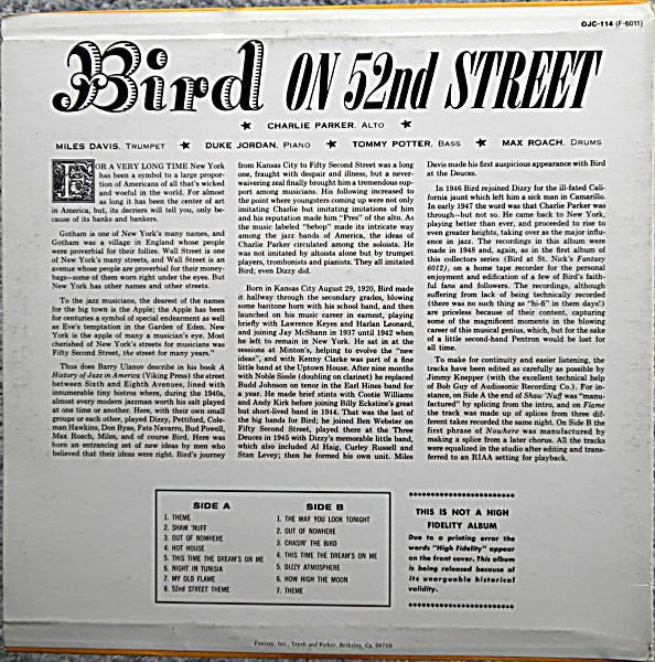 Release: Bird On 52nd St.-Vinyl-US-1984-OJC-114, F-6011-3910730