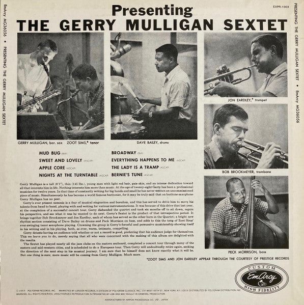 Release: Presenting The Gerry Mulligan Sextet-Vinyl-US-1982-EXPR-1003, EXPR-1003-4165905