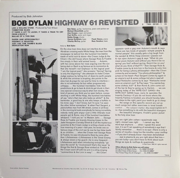Release: Highway 61 Revisited-Vinyl-US-None-9189, PC 9189-1282997