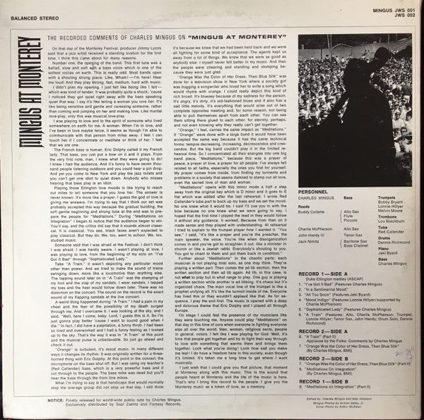 Release: Mingus At Monterey-Vinyl-US-1968-JWS 001, JWS 002-3129361