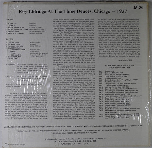 Release: Live! At The Three Deuces Club 1937-Vinyl-US-1975-JA 24-5483602