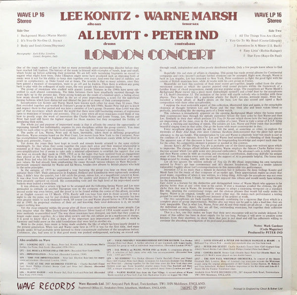 Master Release: London Concert by Lee Konitz