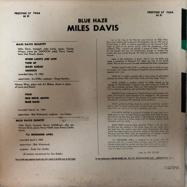 Release: Miles Davis Quartet-Vinyl-US-None-PRLP 7054, LP 7054-7601767