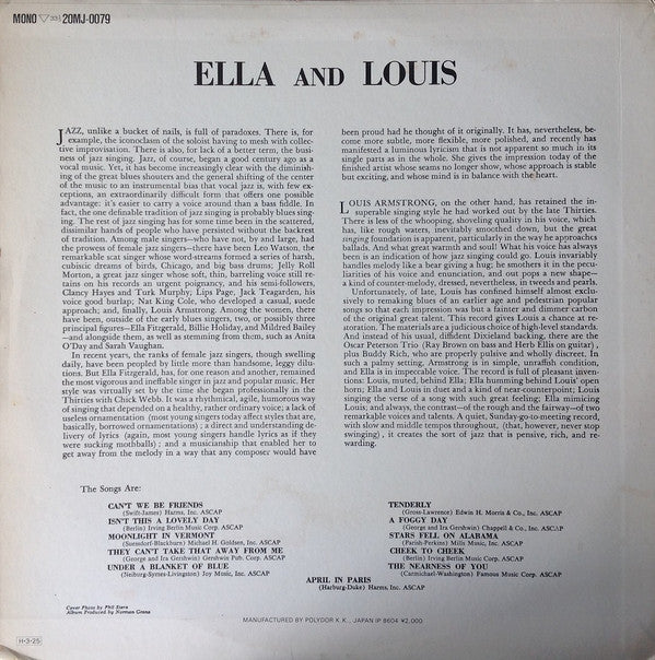Release: Ella And Louis-Vinyl-Japan-1986-20MJ 0079-6098406