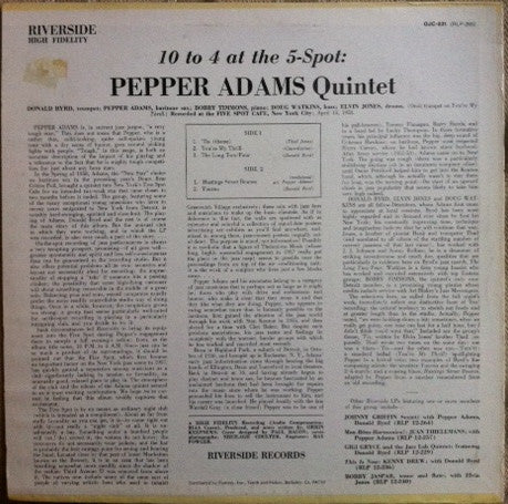 Master Release: 10 To 4 At The 5-Spot by Pepper Adams Quintet