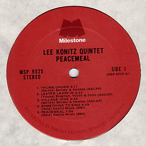 Master Release: Peacemeal by Lee Konitz Quintet