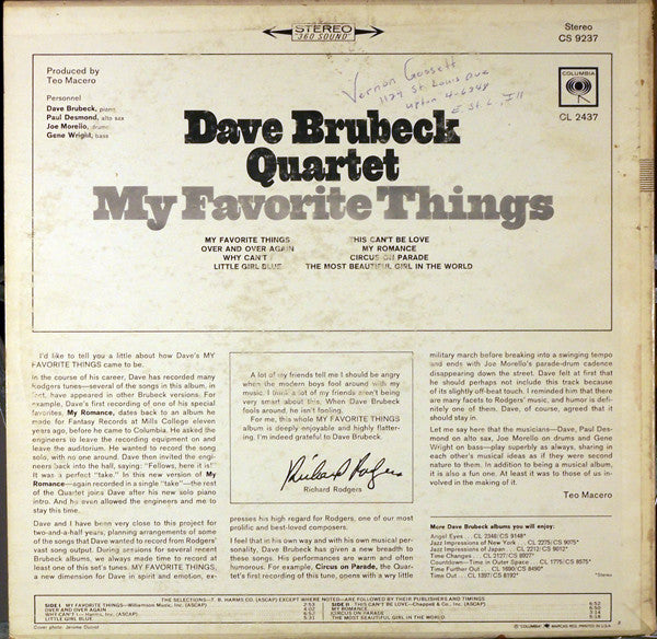Release: My Favorite Things-Vinyl-US-1966-CS 9237-1623601
