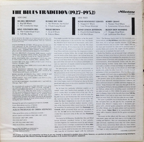Release: The Blues Tradition-Vinyl-US-None-MLP 2016-10743791