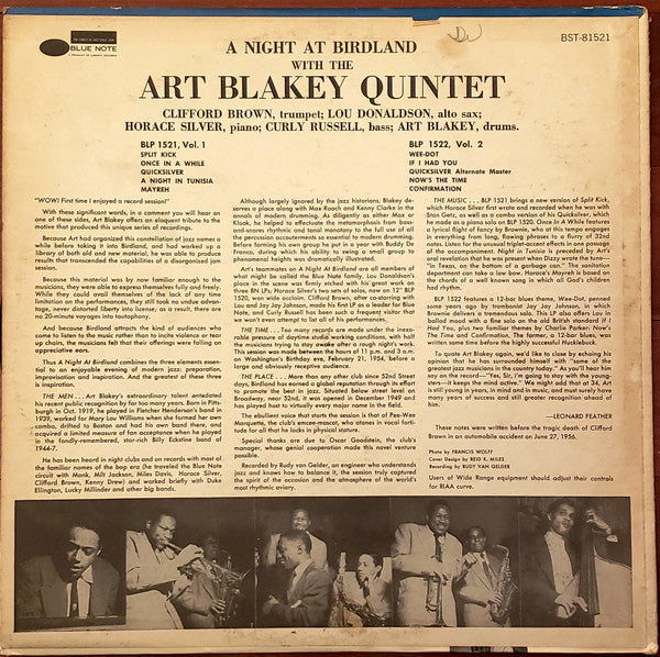 Release: A Night At Birdland, Volume 1-Vinyl-US-None-BLP 1521, BST-81521-14522590