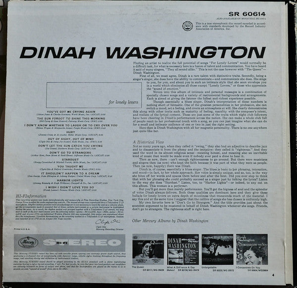 Master Release: For Lonely Lovers by Dinah Washington