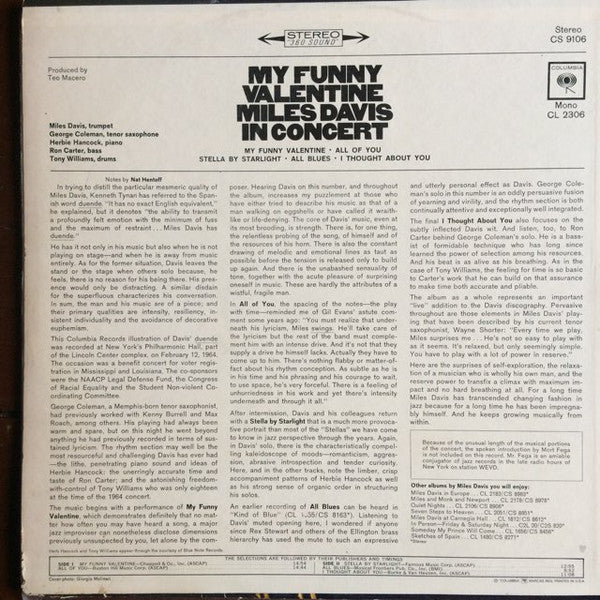 Release: My Funny Valentine - Miles Davis In Concert-Vinyl-US-1966-CS 9106-13003872