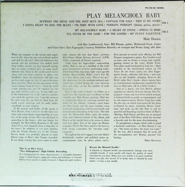 Master Release: Play Melancholy Baby by Matt Dennis