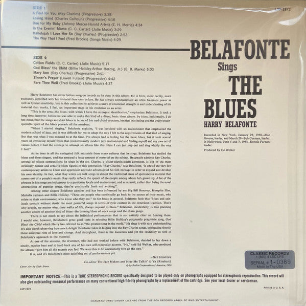 Master Release: Belafonte Sings The Blues by Harry Belafonte