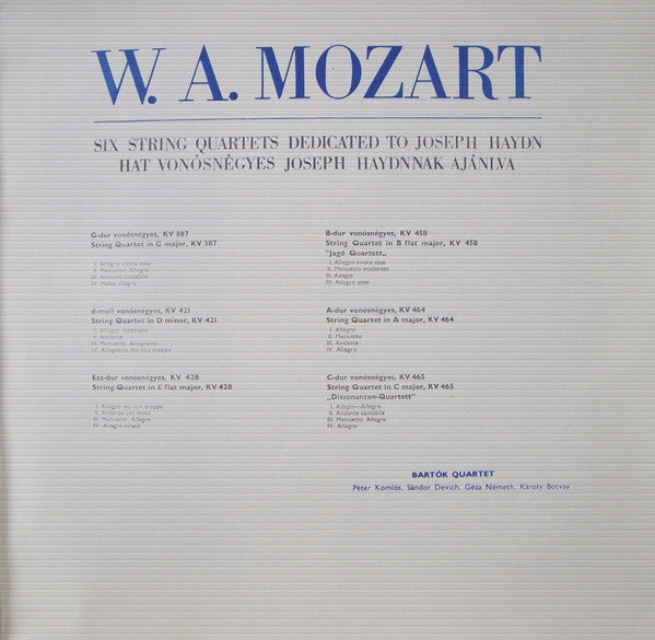 Six String Quartets - Dedicated To J. Haydn