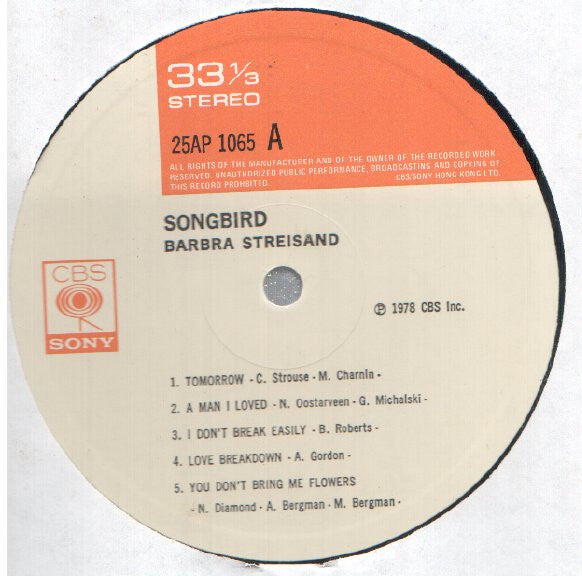 Release: Songbird-Vinyl-Hong Kong-1978-25AP 1065-24166178