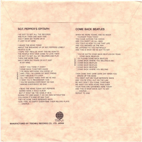 Tribute To The Beatles: Come Back Beatles / Sgt. Pepper's Epitaph