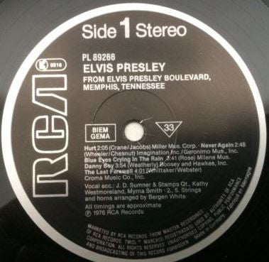 Release: From Elvis Presley Boulevard, Memphis, Tennessee-Vinyl-UK & Europe-1985-PL89266, PL 89266-12127733