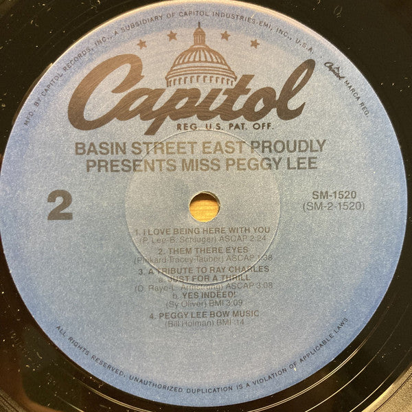 Basin Street East Proudly Presents Miss Peggy Lee Recorded At The Fabulous New York Club