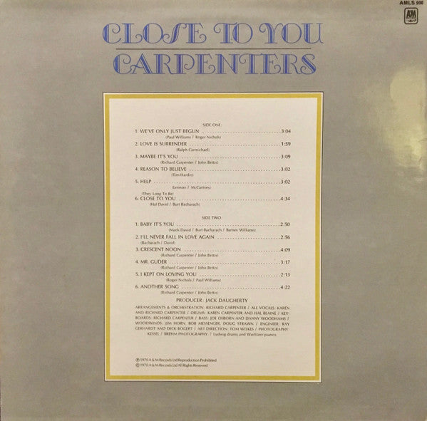 Release: Close To You-Vinyl-UK-None-AMLS 998-11852731