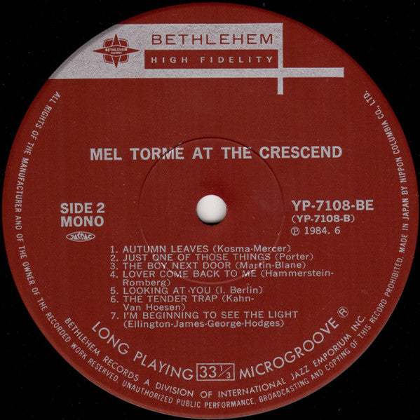 Gene Norman Presents Mel Tormé At The Crescendo