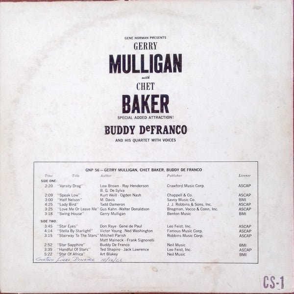 Master Release: Chet Baker - Gerry Mulligan - Buddy DeFranco by Gerry Mulligan