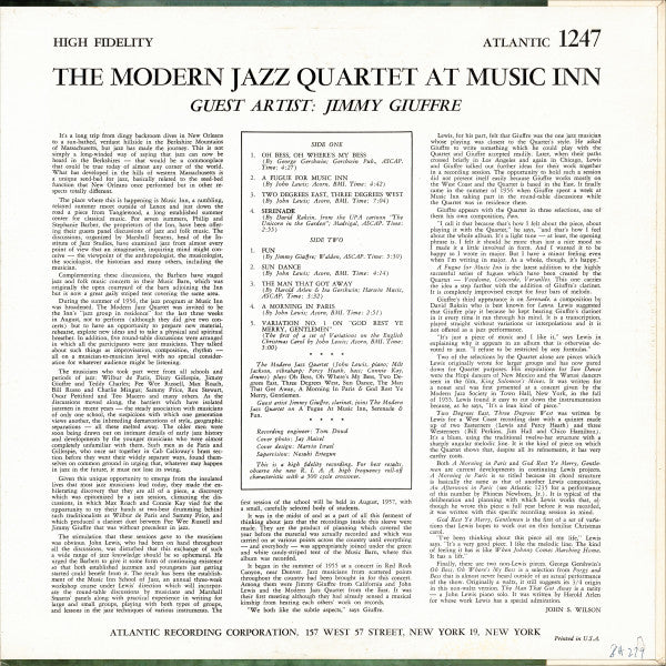 Release: The Modern Jazz Quartet At Music Inn-Vinyl-US-1956-1247-17572009