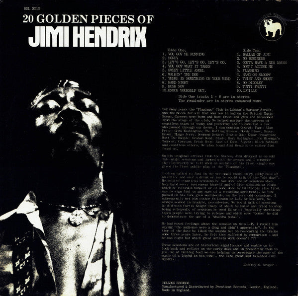 Release: 20 Golden Pieces Of Jimi Hendrix-Vinyl-UK-1986-BDL 2010-13698463