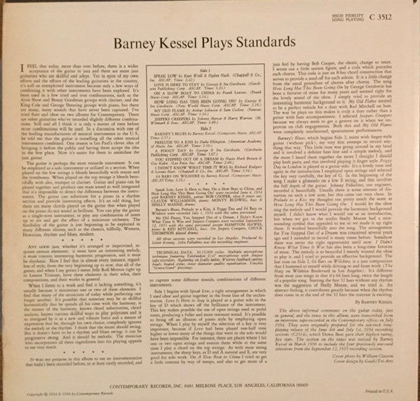 Kessel Plays Standards. Barney Kessel, Vol. 2