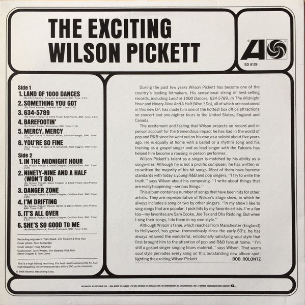 Release: The Exciting Wilson Pickett-Vinyl-Canada-None-8129, SD 8129, SD 08129-11069065