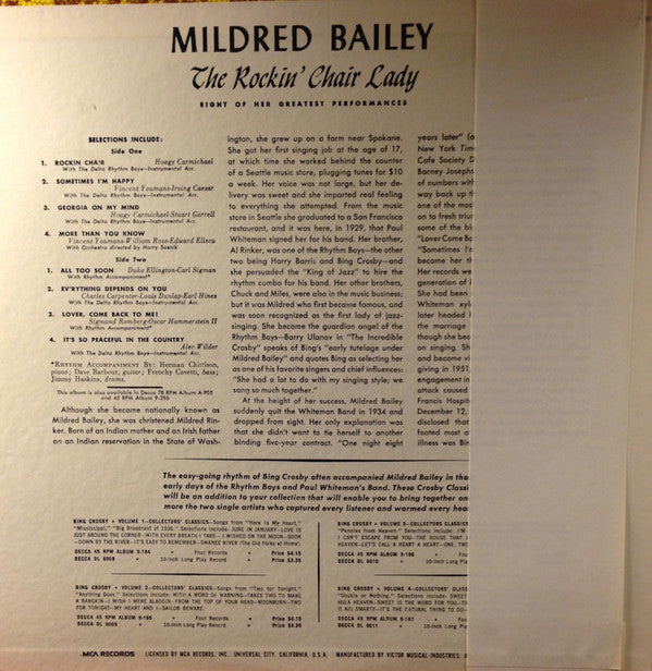 Master Release: The Rockin' Chair Lady (Eight Of Her Greatest Performances) by Mildred Bailey