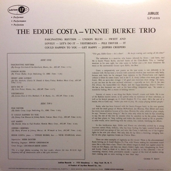 Master Release: Eddie Costa - Vinnie Burke Trio by Eddie Costa - Vinnie Burke Trio
