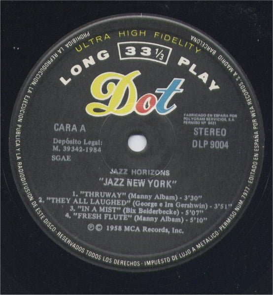 Master Release: Jazz Horizons: Jazz New York by Manny Albam And His Jazz Greats