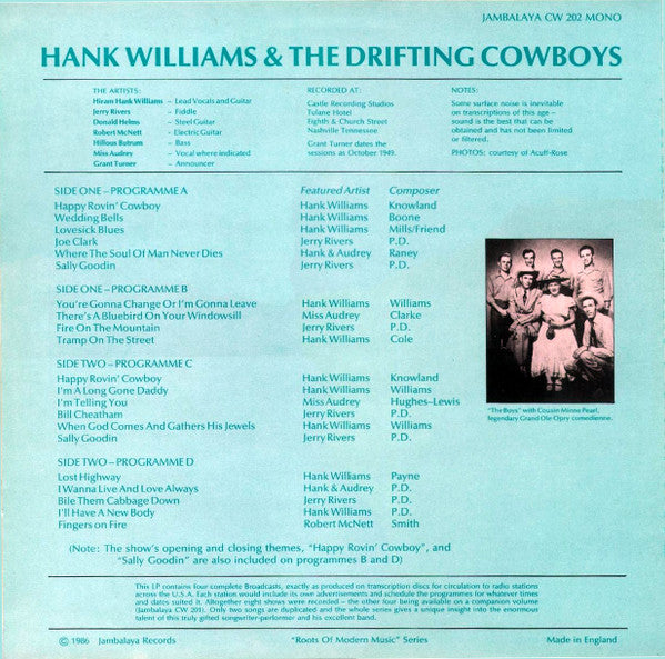 Master Release: More Rare Radio Programmes by Hank Williams With His Drifting Cowboys