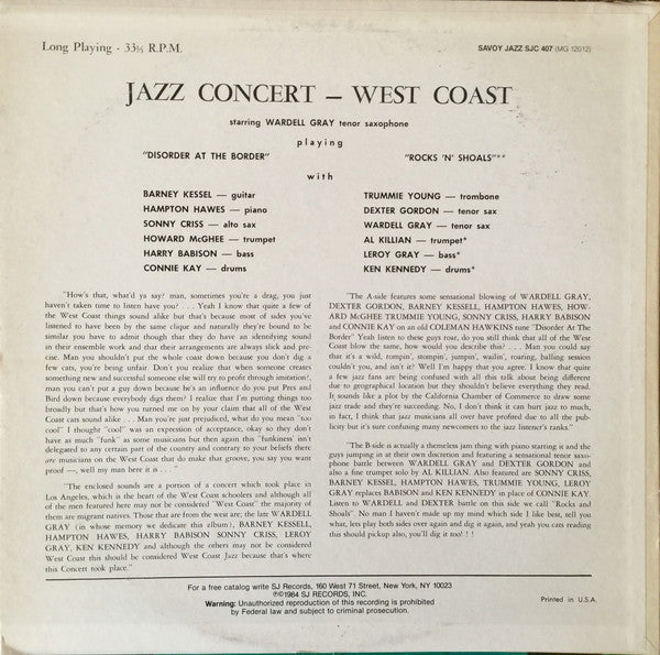 Master Release: Jazz Concert West Coast (Volume 1) by Dexter Gordon