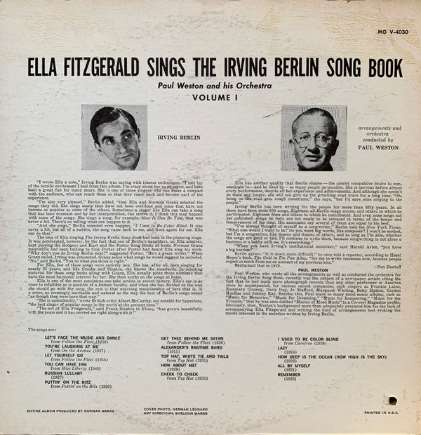 Ella Fitzgerald Sings The Irving Berlin Song Book, Volume 1