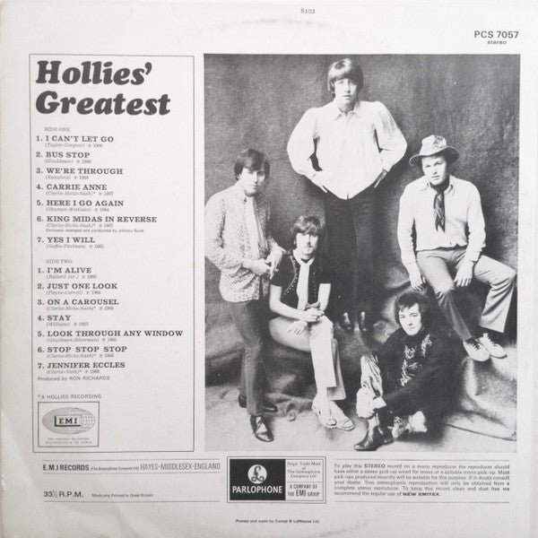 Release: Hollies' Greatest-Vinyl-UK-None-PCS 7057-5972622