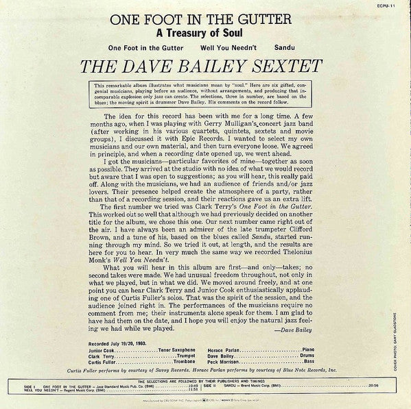 Release: One Foot In The Gutter: A Treasury Of Soul-Vinyl-Japan-1977-ECPU-11-7502924