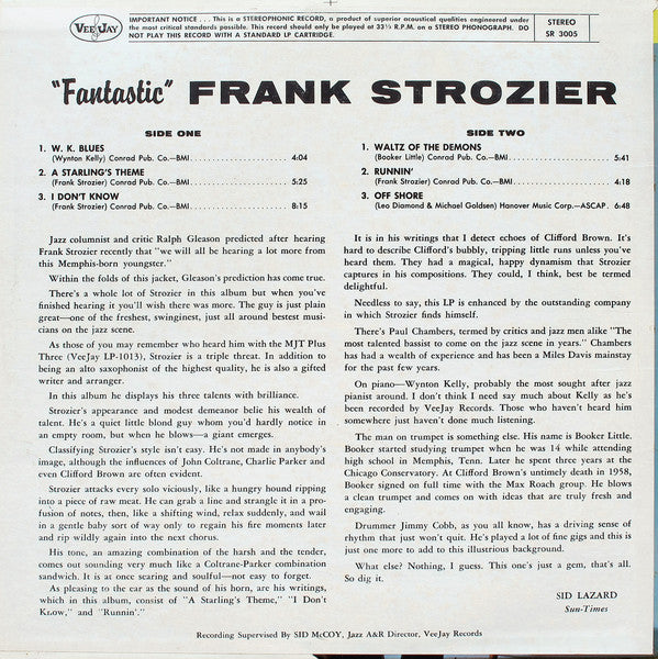 Release: Fantastic Frank Strozier-Vinyl-US-1960-VJLP 3005, SR 3005-7413865