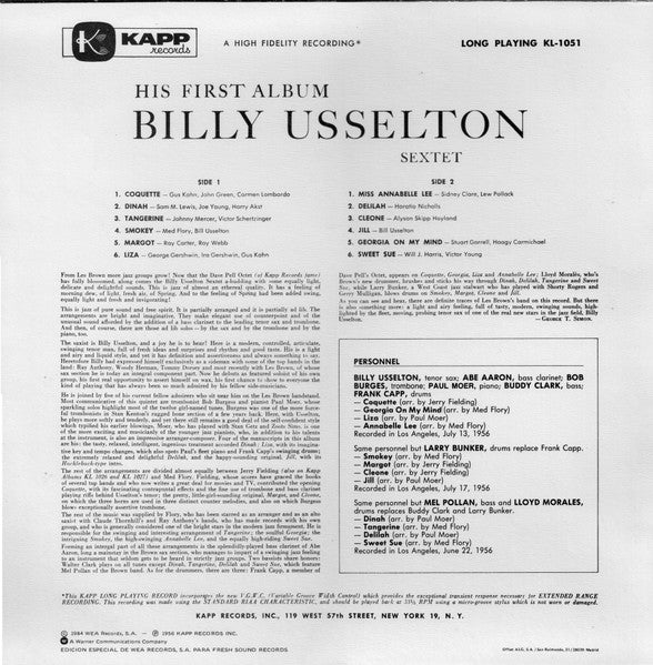 Master Release: His First Album by Billy Usselton Sextet