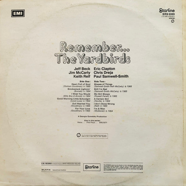 Release: Remember... The Yardbirds-Vinyl-UK-None-SRS 5069, 1E 048 ○ 92362-6693635