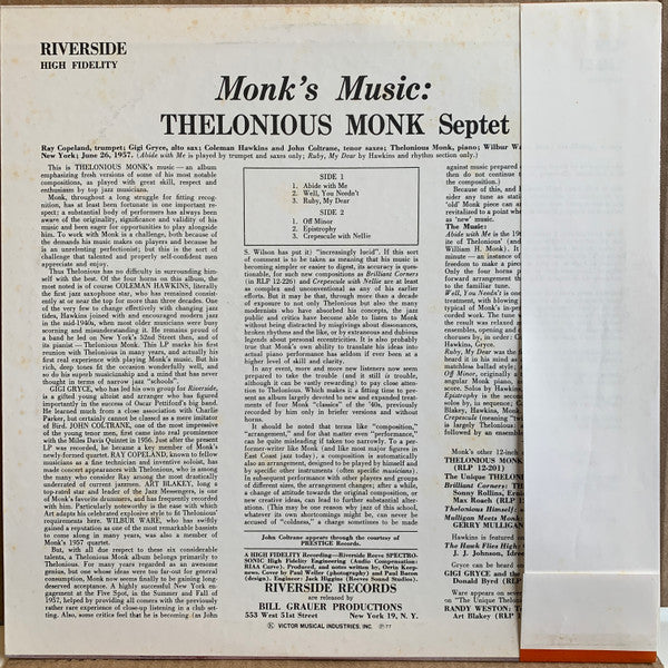 Master Release: Monk's Music by Thelonious Monk Septet